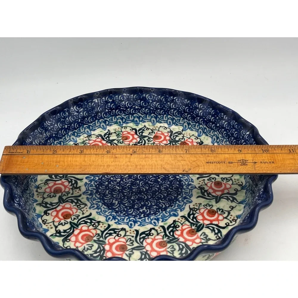 Vtg Polish Pottery Unikat 1383 Fluted Pie Plate Pan Danuta Knapik Ceramika 10